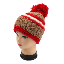 Chuncky Hand Knit Hat Chapéu de lã de malha Pompom Knitting Beanie